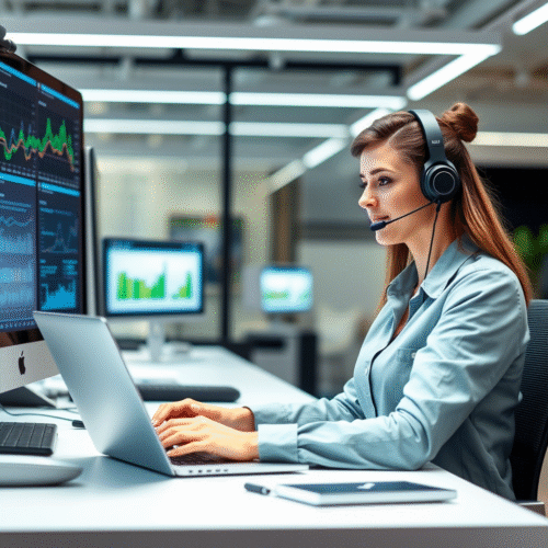 Virtual assistant managing tasks remotely on her computer
